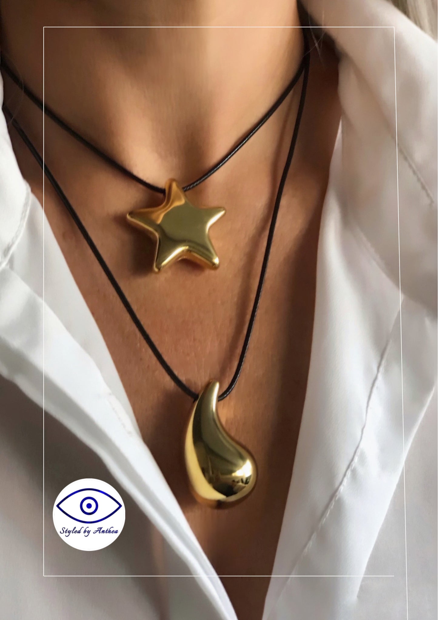 The gold STAR & TEARDROP Necklace Stack - Styled by Anthea