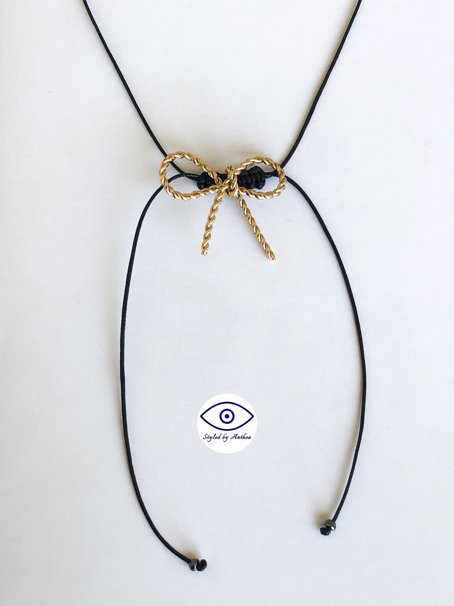 Adjustable Black Necklace - Alkyone Bow with Tassels