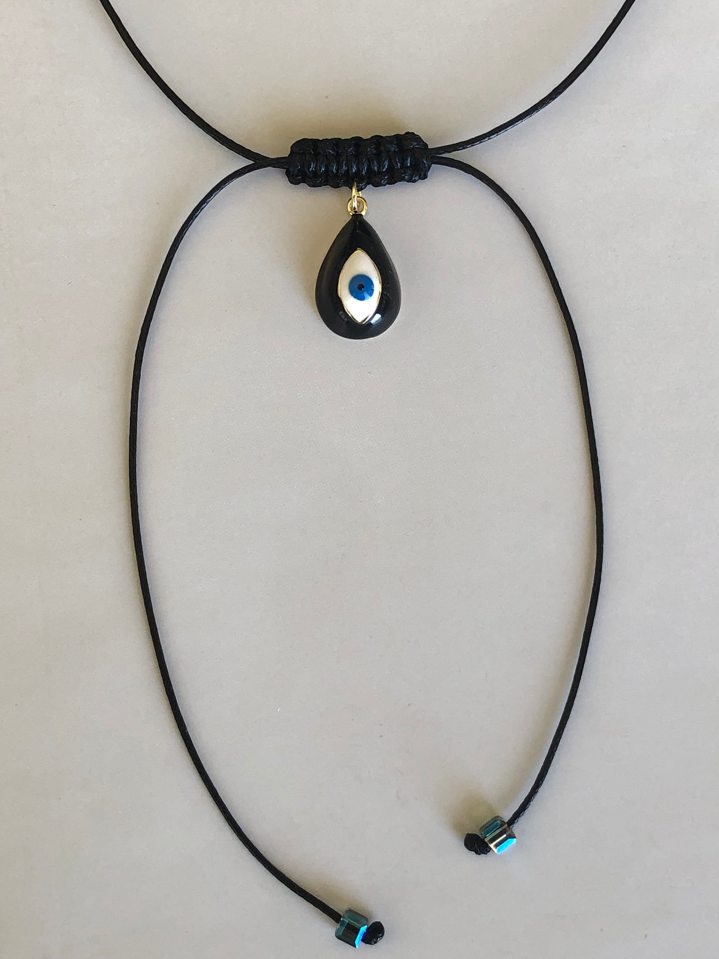 Adjustable Black Necklace - Kythira Evil Eye on Tassels