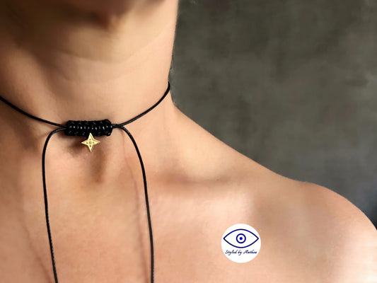 Adjustable Black Necklace- Northern Star On Tassels - Styled by Anthea