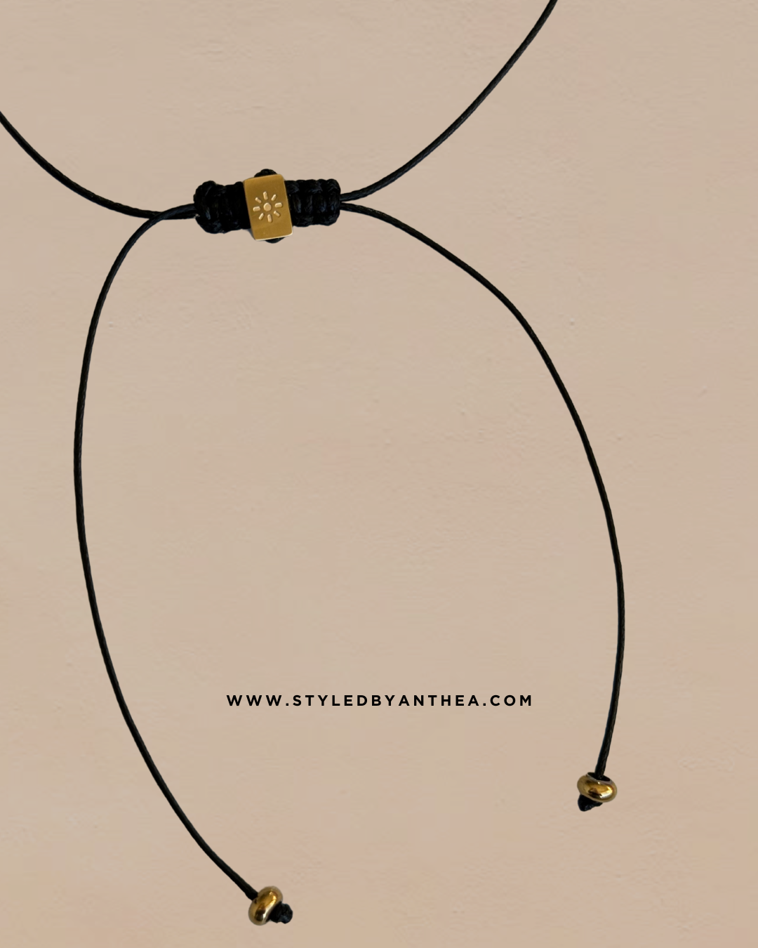 Adjustable Black Necklace - Sun on Rectangle Tassels - Styled by Anthea