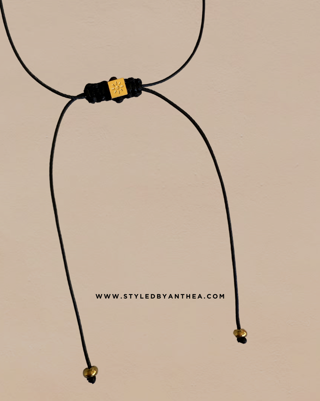 Black Adjustable Necklace - Sun on Square Tassels - Styled by Anthea