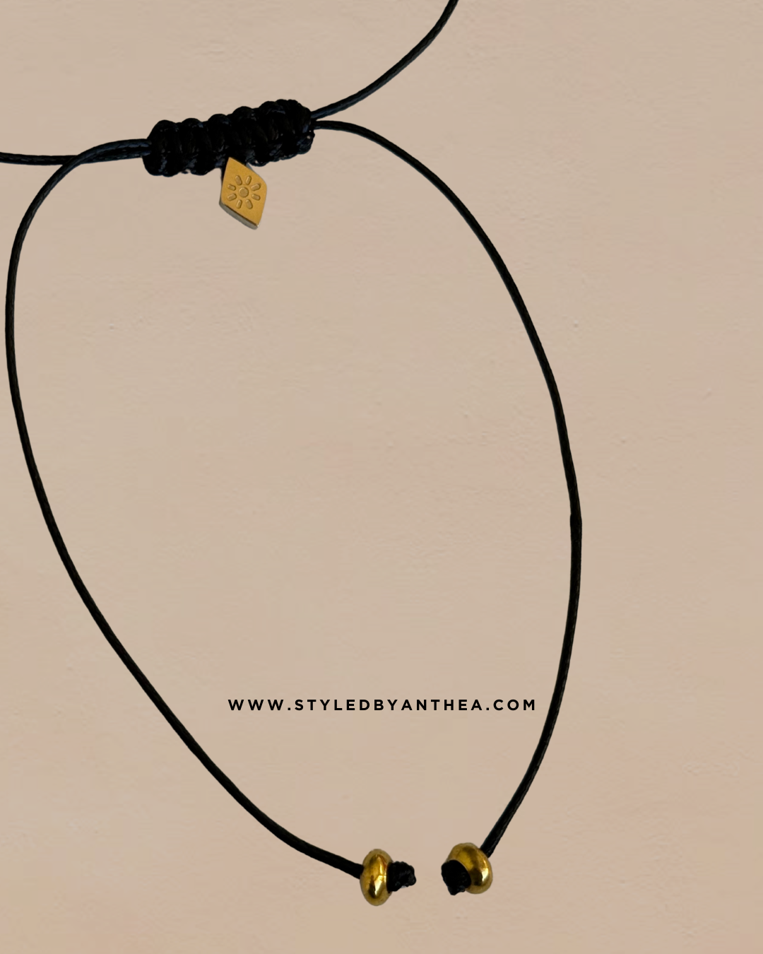 Black Adjustable Necklace- Sun on Diamond Shape Tassels - Styled by Anthea