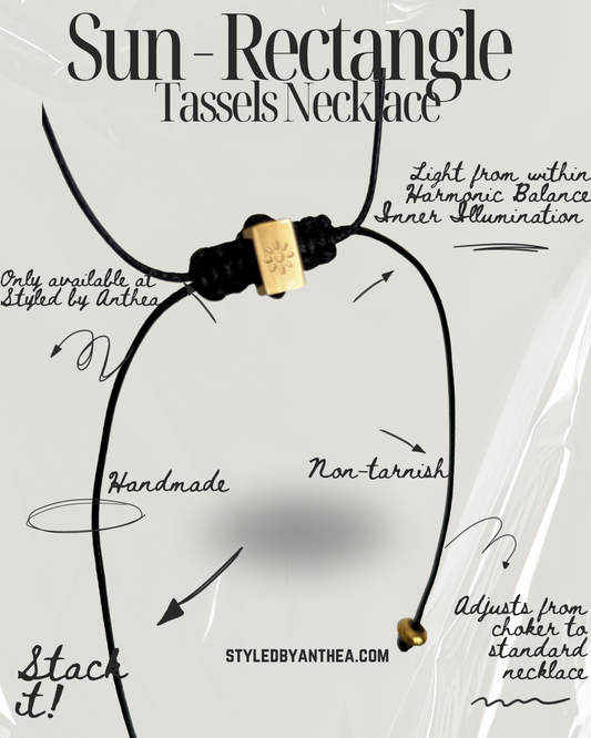 Adjustable Black Necklace - Sun on Rectangle Tassels