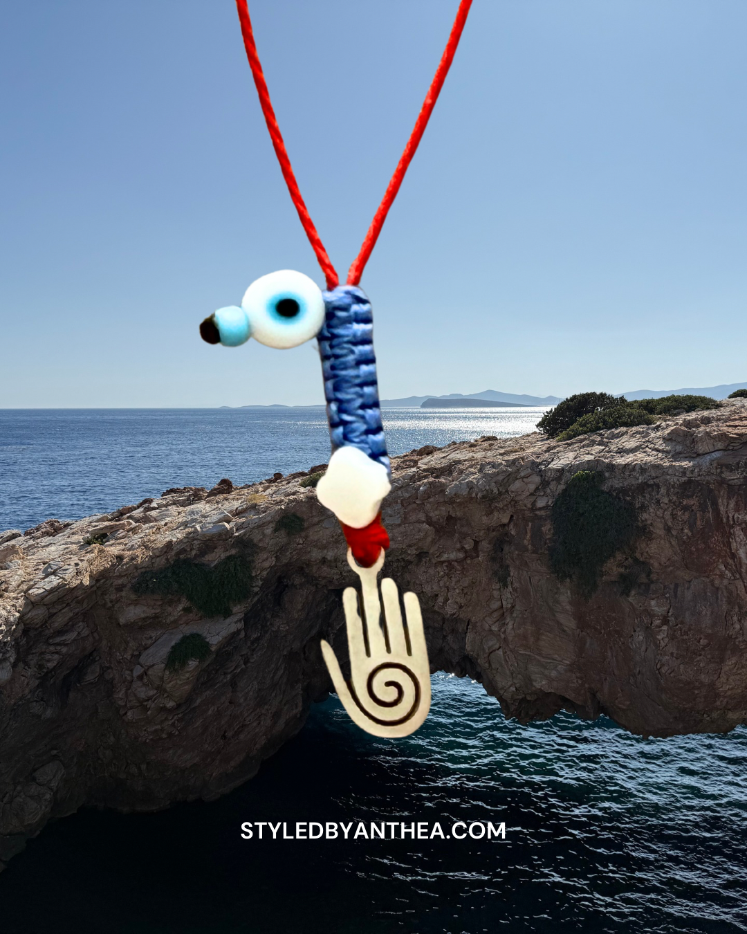 The AFRODITI Red & Blue Adjustable Evil Eye Necklace - Psari/Hamsa hand/Om/Crucifix(cross)