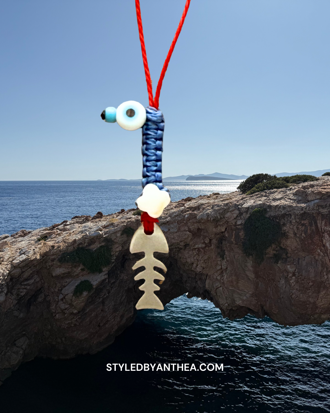 The AFRODITI Red & Blue Adjustable Evil Eye Necklace - Psari/Hamsa hand/Om/Crucifix(cross)
