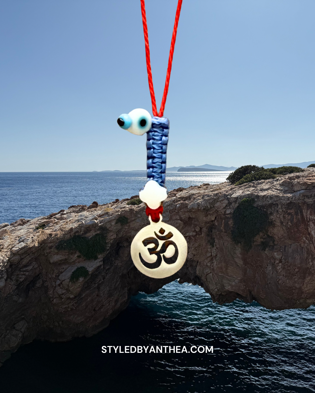The AFRODITI Red & Blue Adjustable Evil Eye Necklace - Psari/Hamsa hand/Om/Crucifix(cross)