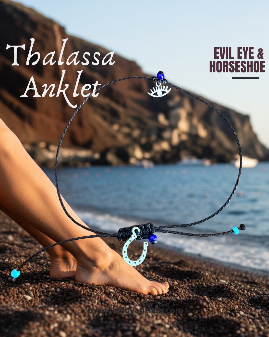 Thalassa Anklet - Silver Evil Eye & Horseshoe