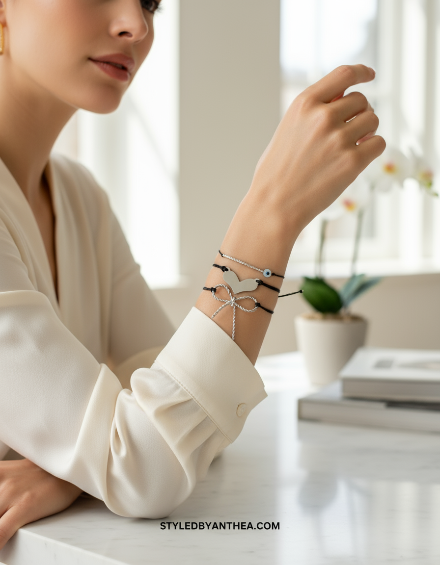 Folegandros Silver Bracelet Stack Model Banner