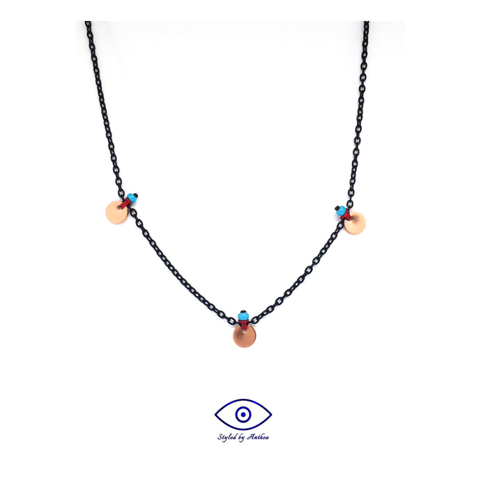 Black Chain - Three Disc Necklace - Rose Gold