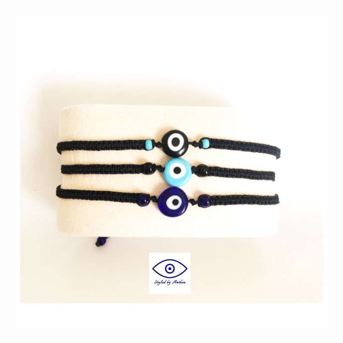 Men’s Adjustable Black Bracelet- Evil Eye