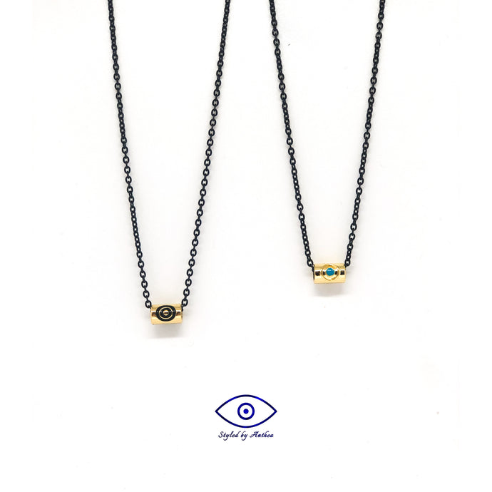 Black chain Necklace- Ornos Turquoise or Black Evil Eye