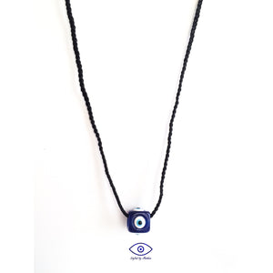 Men’s Braided Black Necklace - Evil Eye Cube