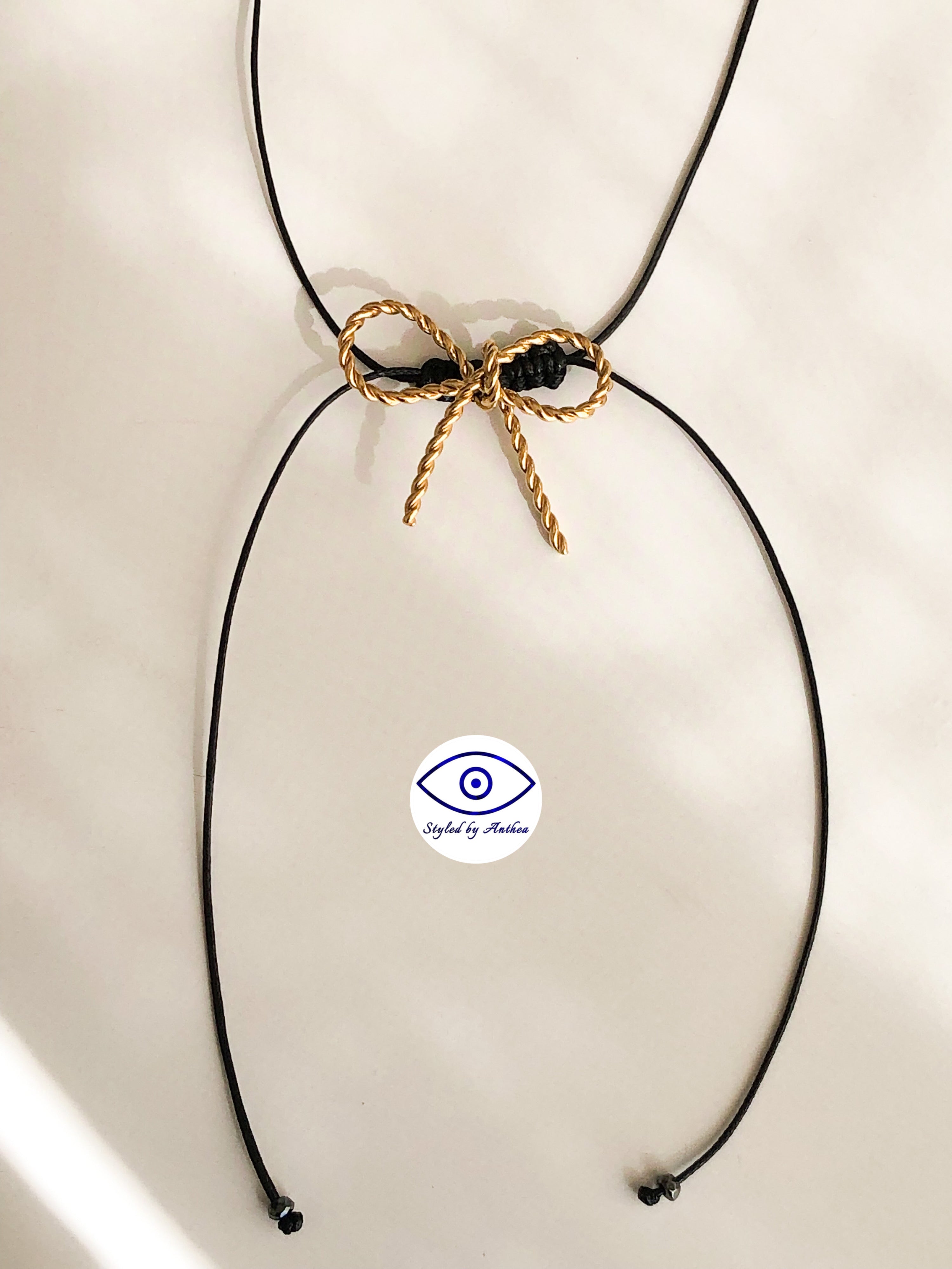 Adjustable Black Necklace - Alkyone Bow with Tassels Gold or Silver