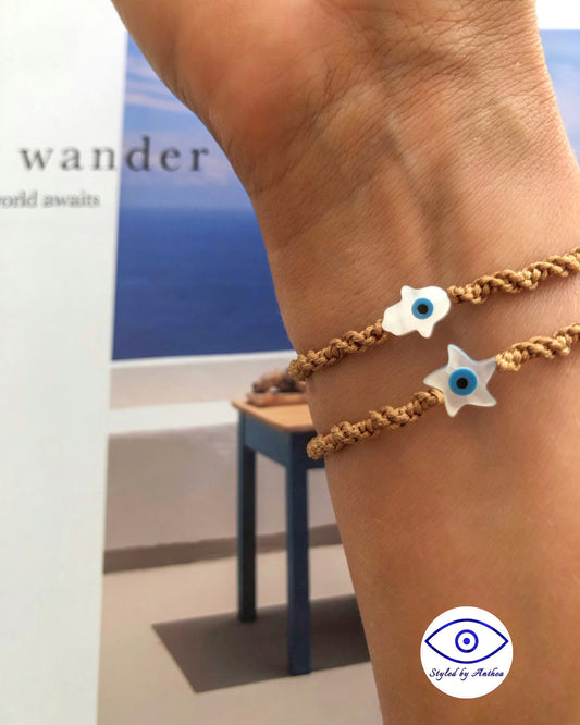Adjustable Tan Bracelet - Andromeda Starfish or Hamsa Hand