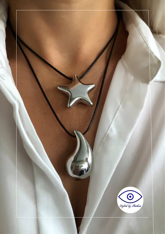 The silver STAR & TEARDROP Necklace Stack