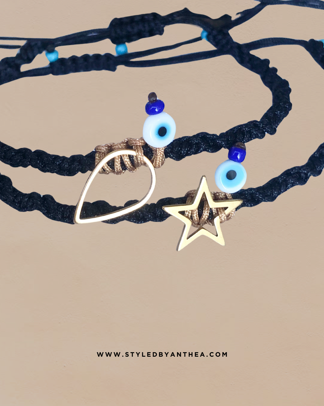 Adjustable black + Champagne bracelets- The Asteri or Teardrop
