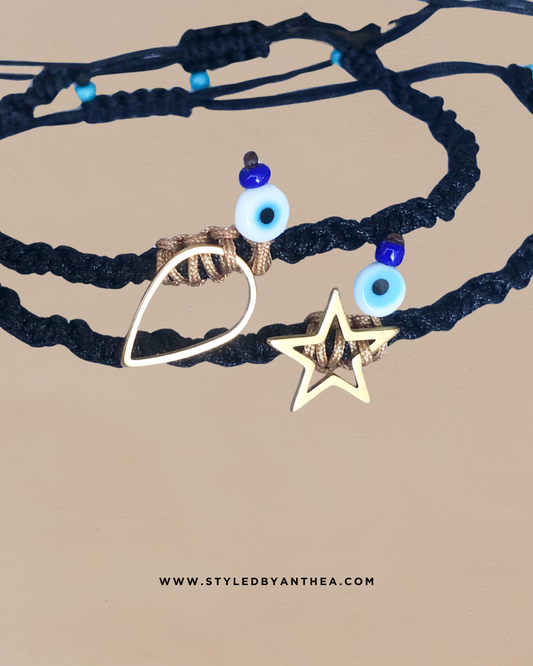 Adjustable black + Champagne bracelets- The Asteri or Teardrop