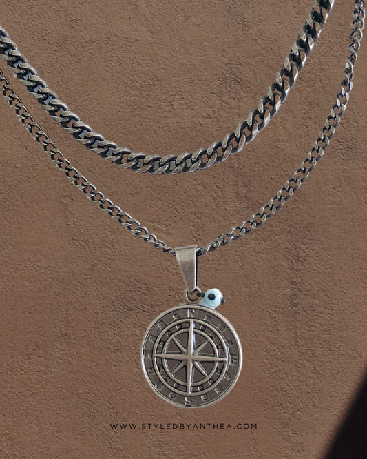 Men’s Compass + Minoan Necklace Stack