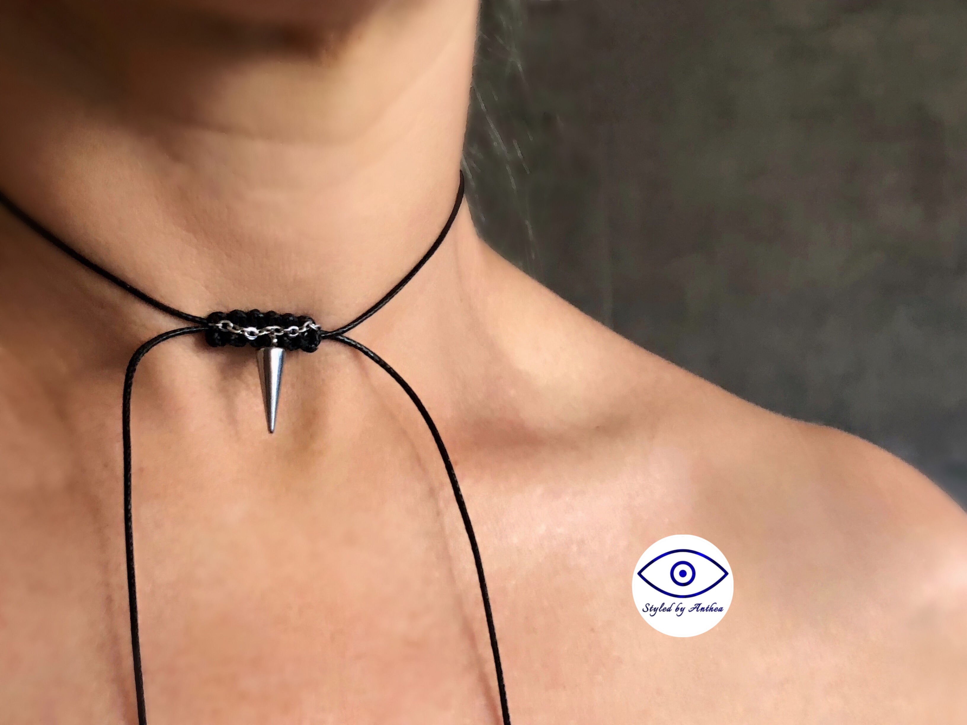 Black Adjustable Necklace - Skorpios Silver Tassels - Styled by Anthea