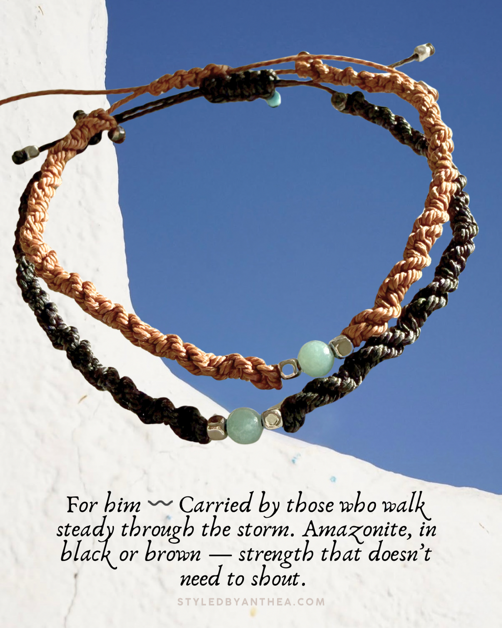 Men’s Adjustable Brown Bracelet - Minoan Amazonite