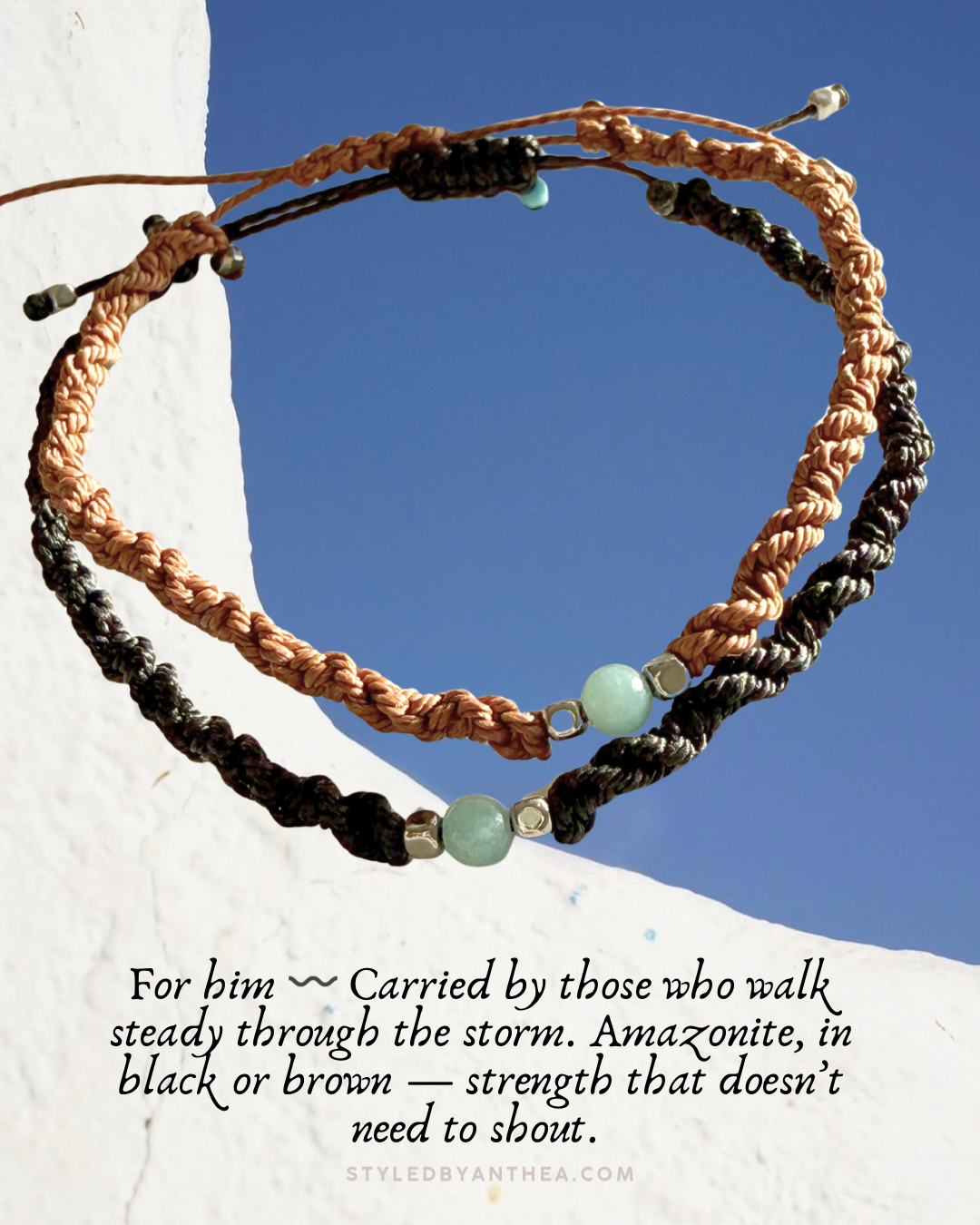 Men’s Adjustable Brown Bracelet - Minoan Amazonite