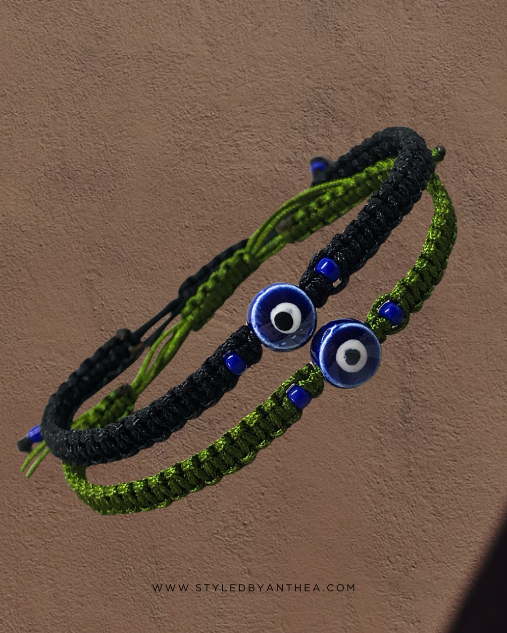 Men’s Adjustable Black or Green Bracelets - Milos Evil Eye - Styled by Anthea