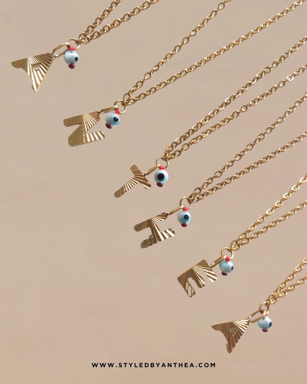 AlphaBeta Evil Eye Necklace ~ Gold - Styled by Anthea