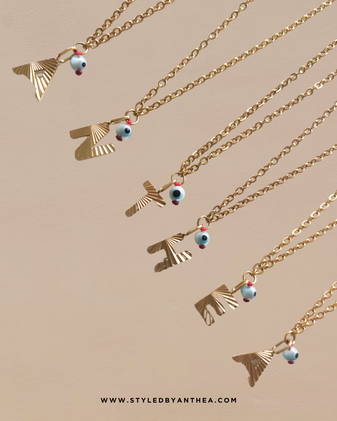 AlphaBeta Evil Eye Necklace ~ Gold - Styled by Anthea