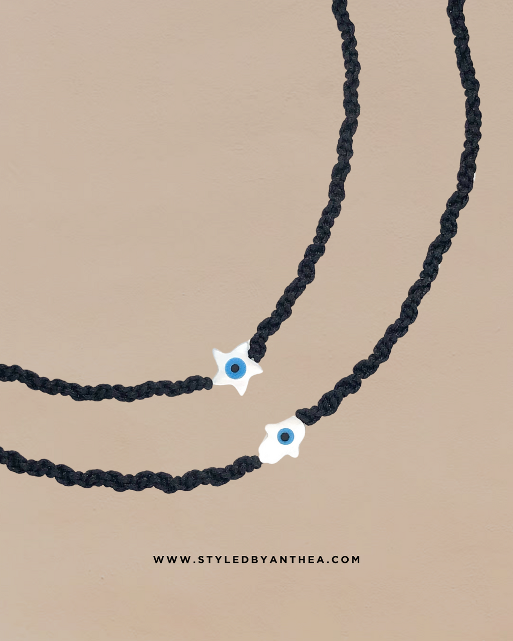 Adjustable Black Necklaces - Andromeda Starfish or Hamsa Hand - Styled by Anthea