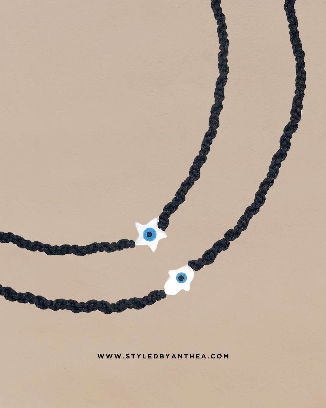 Adjustable Black Necklaces - Andromeda Starfish or Hamsa Hand - Styled by Anthea