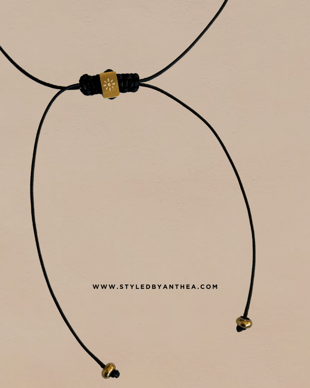 Adjustable Black Necklace - Sun on Rectangle Tassels - Styled by Anthea