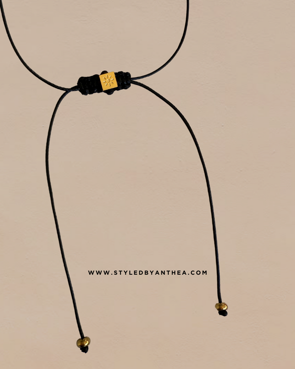 Black Adjustable Necklace - Sun on Square Tassels - Styled by Anthea