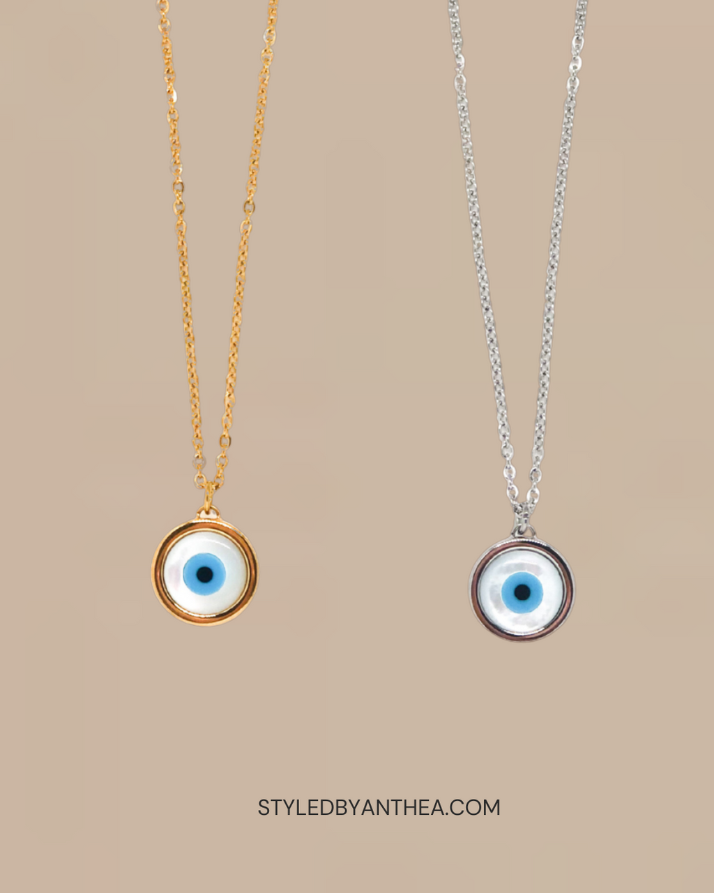 Chain Necklace - Mother of Pearl Evil Eye - Styled by Anthea