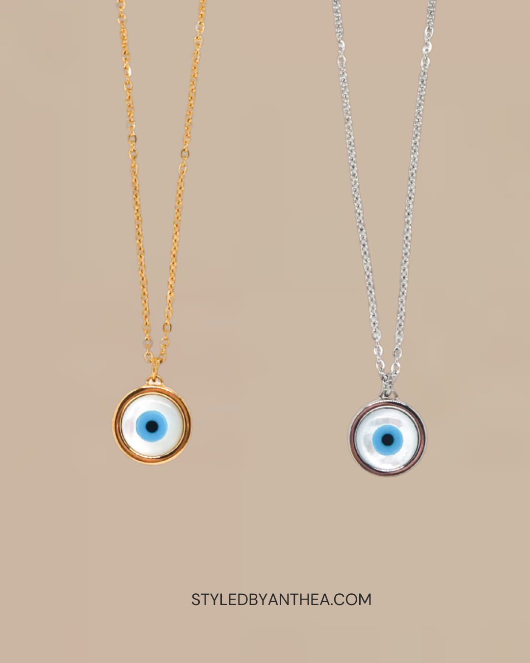 Chain Necklace - Mother of Pearl Evil Eye - Styled by Anthea
