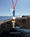 The AFRODITI Red & Blue Adjustable Evil Eye Necklace - Psari/Hamsa hand/Om/Crucifix(cross)