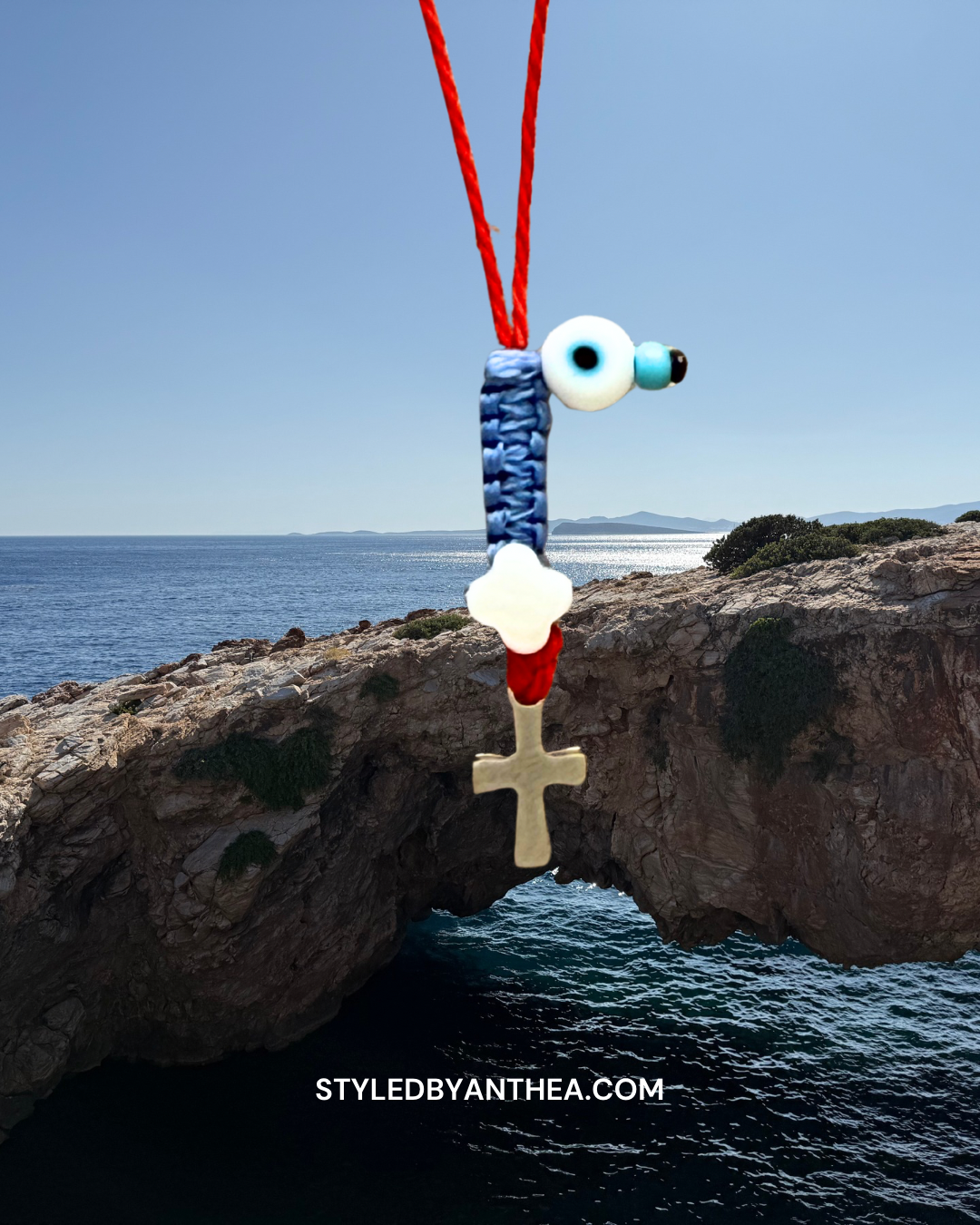 The AFRODITI Red & Blue Adjustable Evil Eye Necklace - Psari/Hamsa hand/Om/Crucifix(cross)
