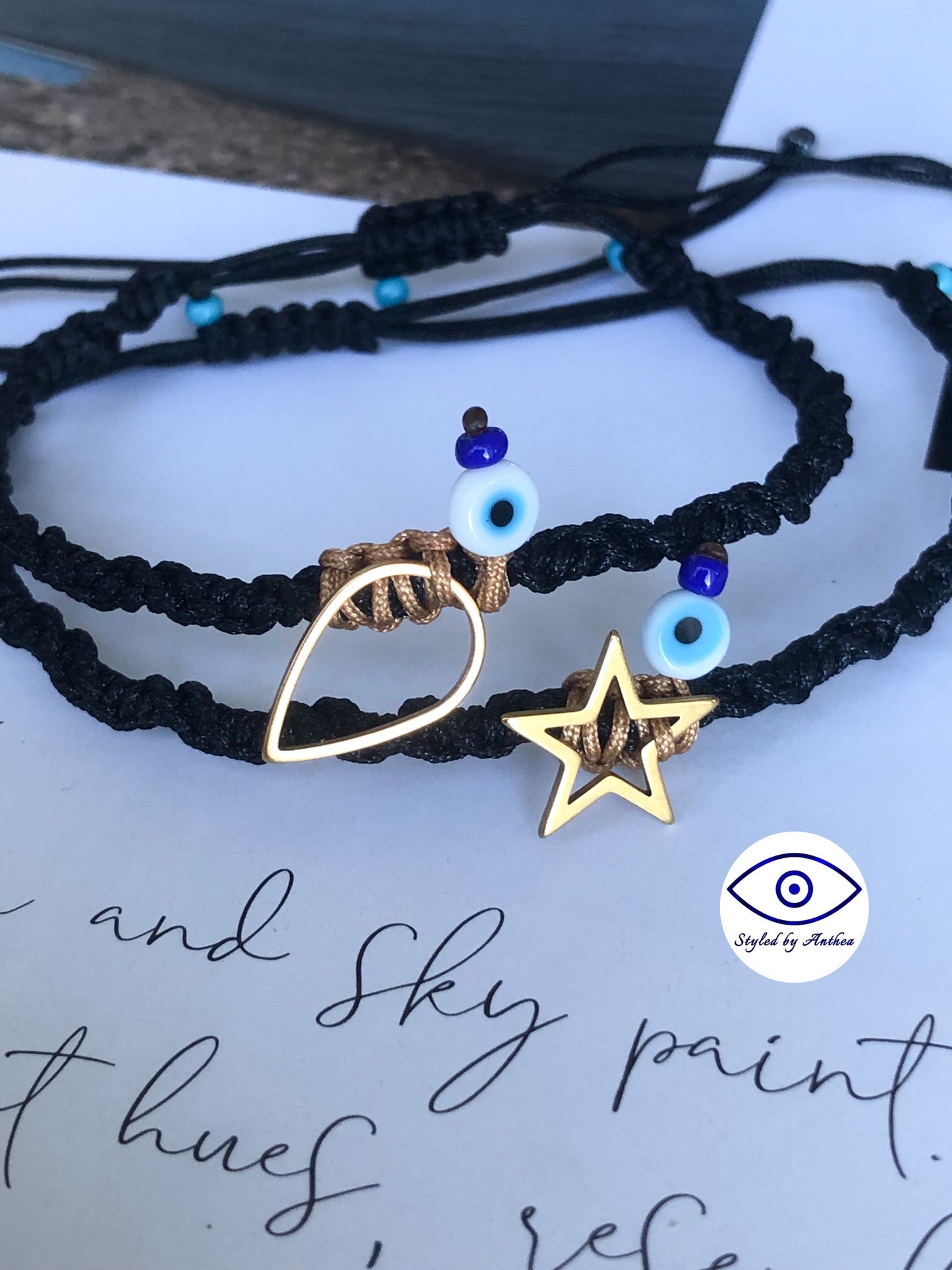 Adjustable black + Champagne bracelets- The Asteri or Teardrop