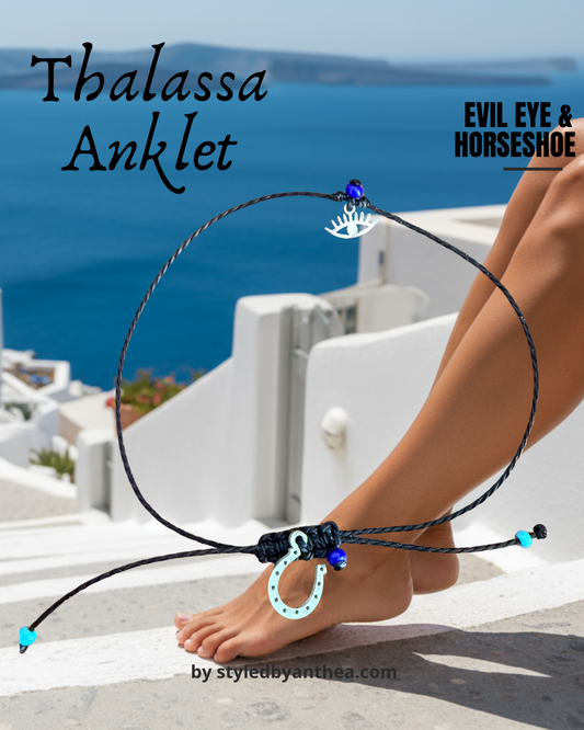 Thalassa Anklet - Silver Evil Eye & Horseshoe
