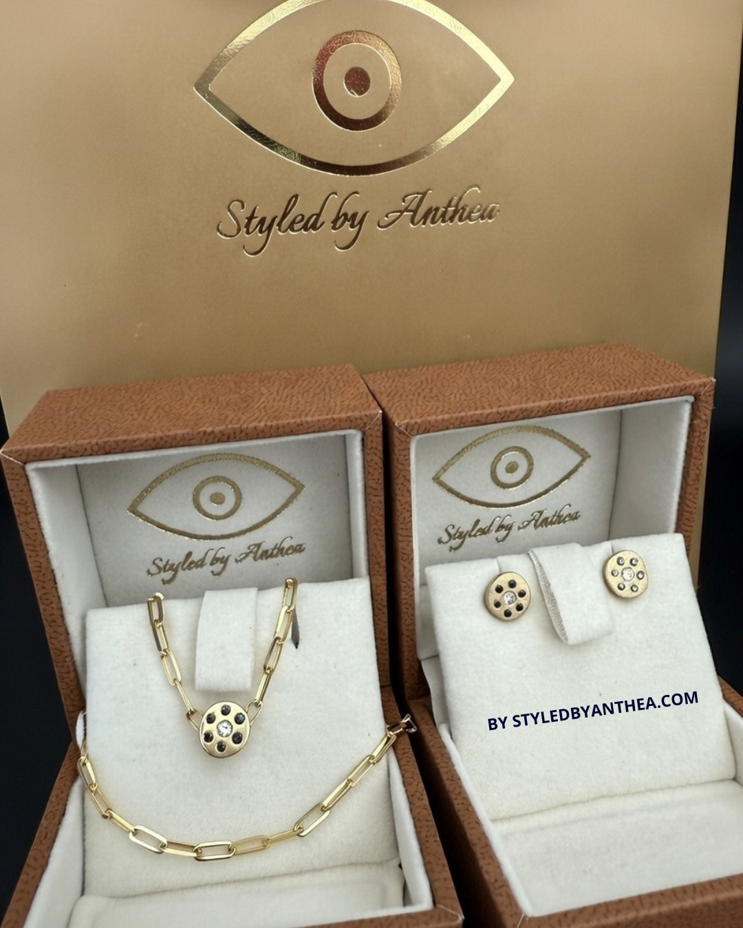 CYCLADE ~ Evil Eye Stud Earrings in Gold or Silver