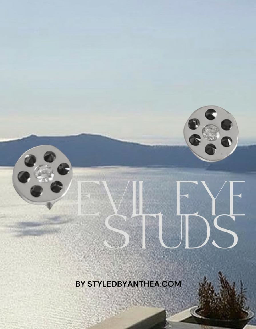 CYCLADE Evil Eye Stud Earrings in Silver