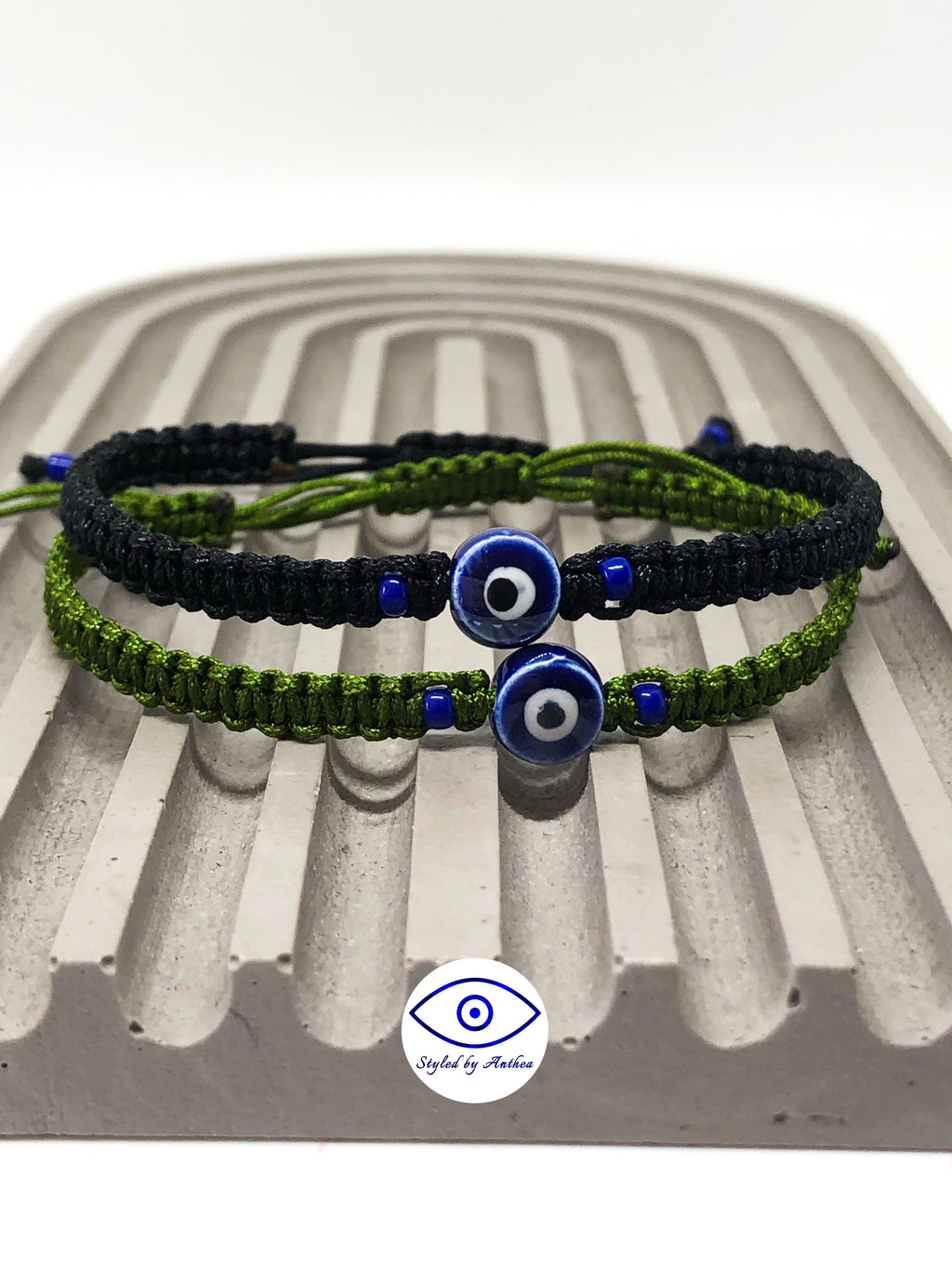 Men’s Adjustable Black or Green Bracelets - Milos Evil Eye - Styled by Anthea