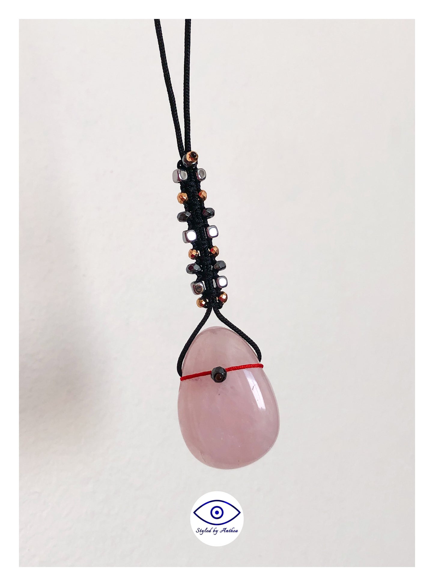 Delphion - Adjustable Black Necklace - Rose Quarts