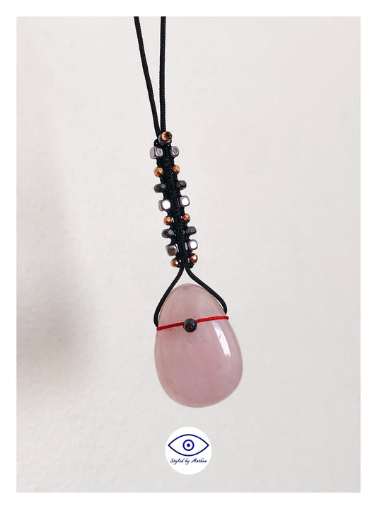 Delphion - Adjustable Black Necklace - Rose Quarts