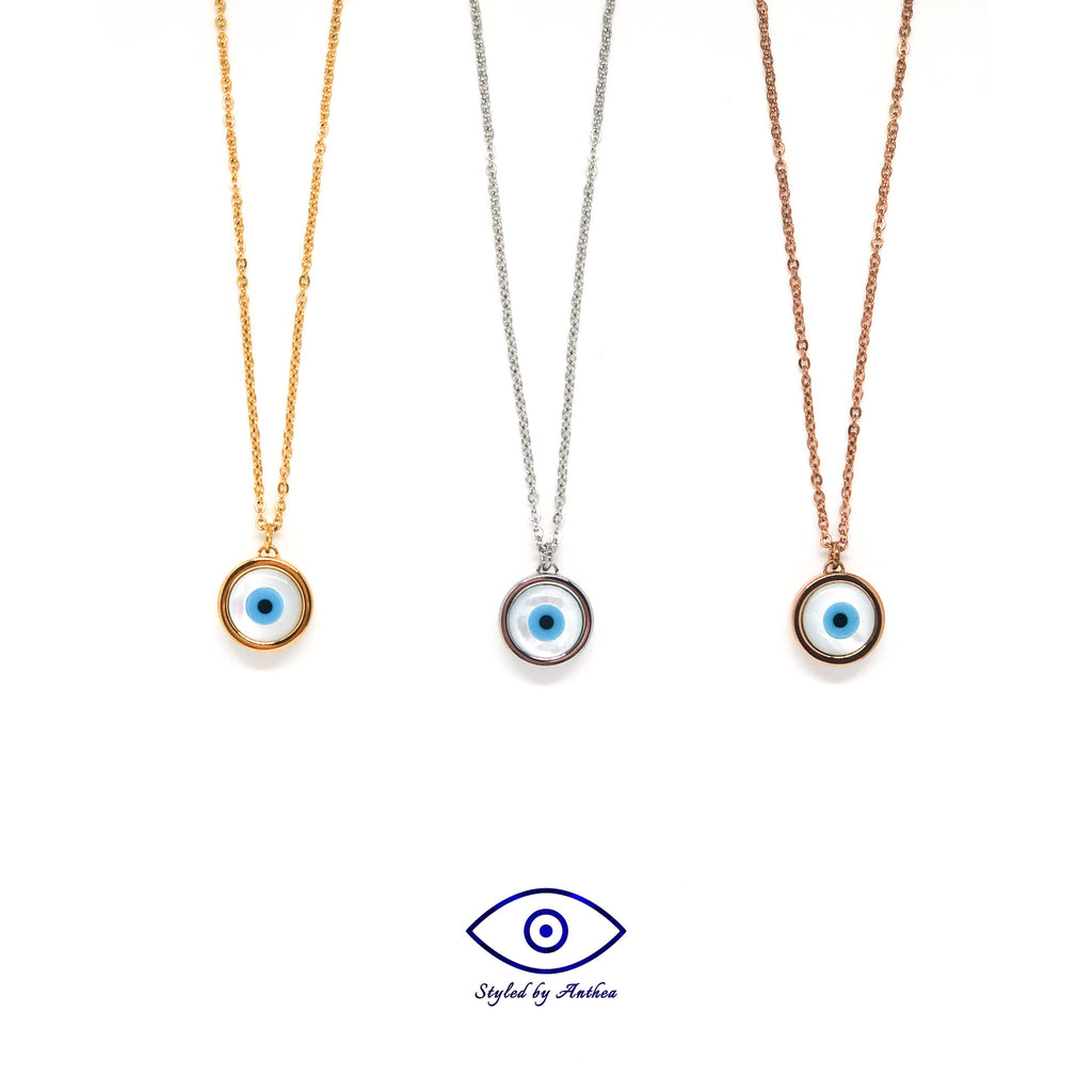 Chain Necklace - Mother of Pearl Evil Eye - Styled by Anthea
