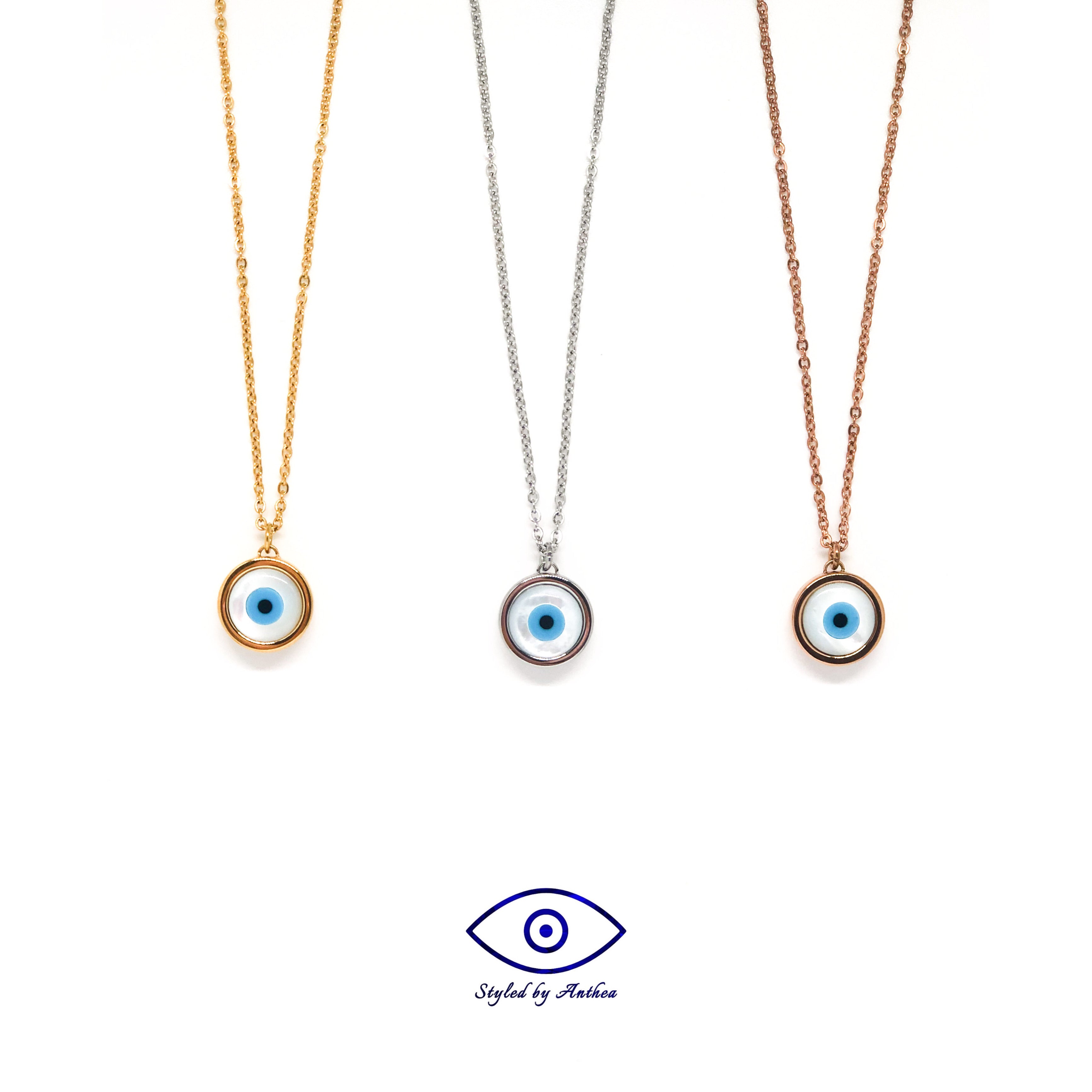 Chain Necklace - Mother of Pearl Evil Eye - Styled by Anthea