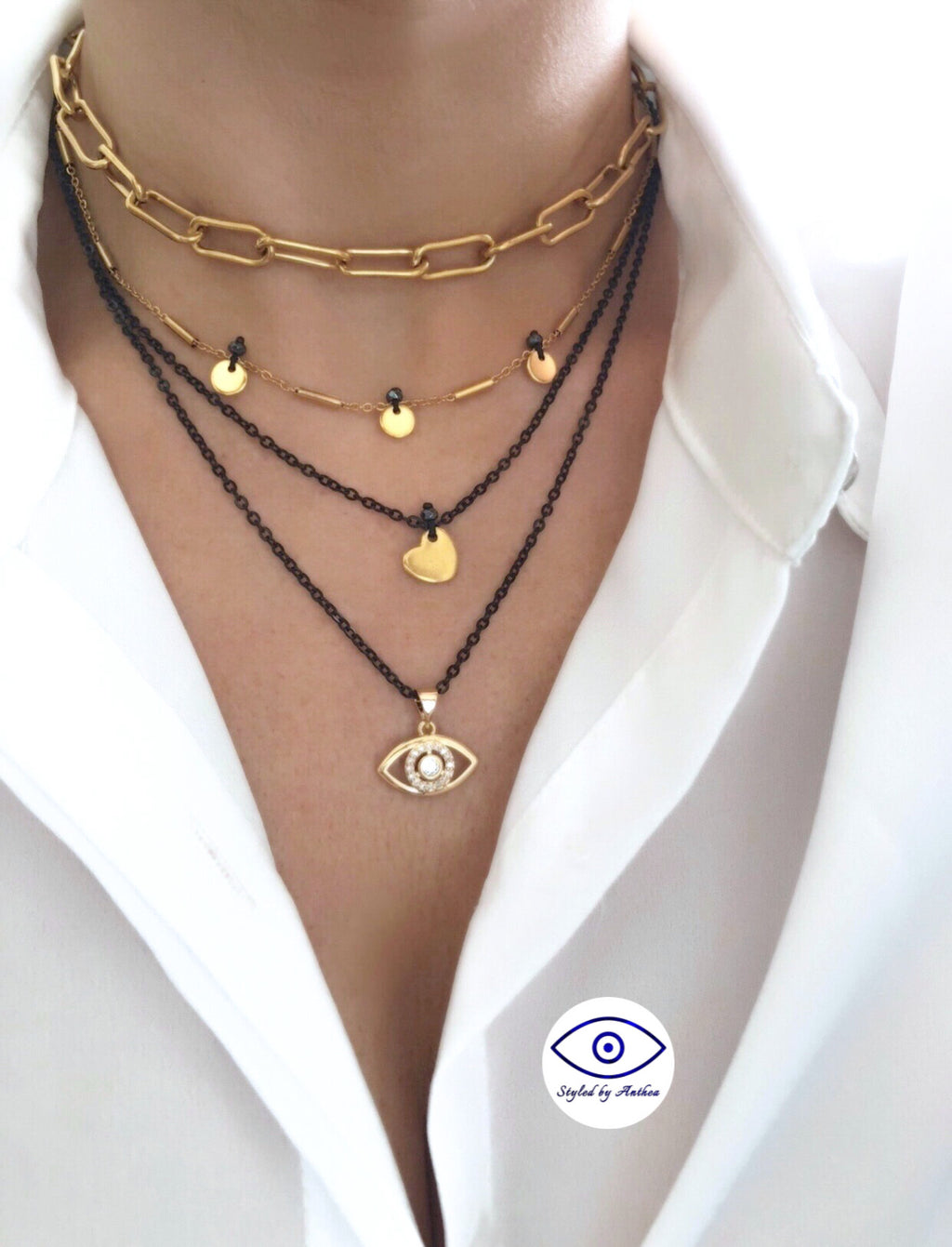 Necklace - The AGAPI Evil Eye Necklace Stack - Styled by Anthea