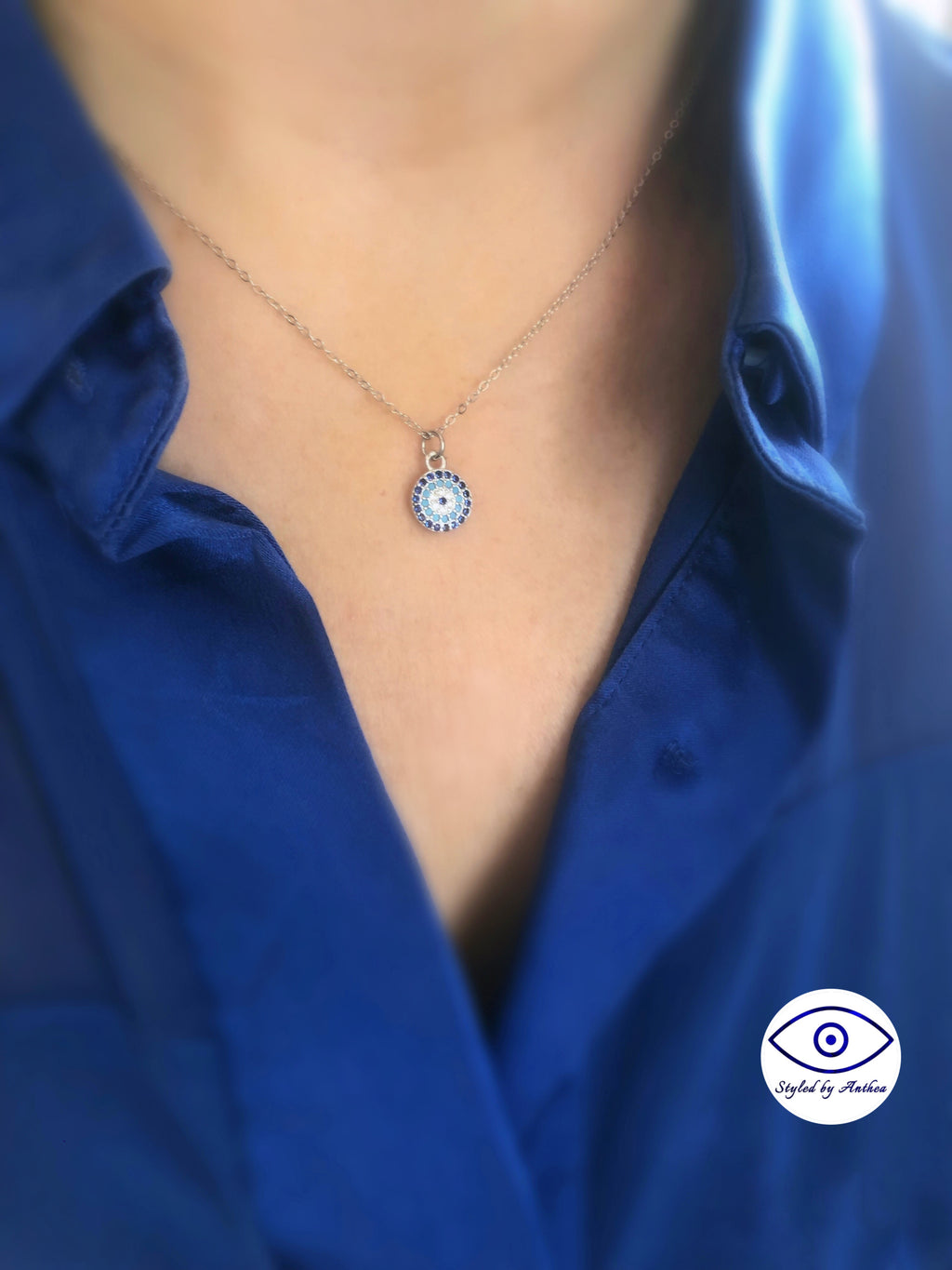 Cycladic Blues Evil Eye Necklace - Styled by Anthea
