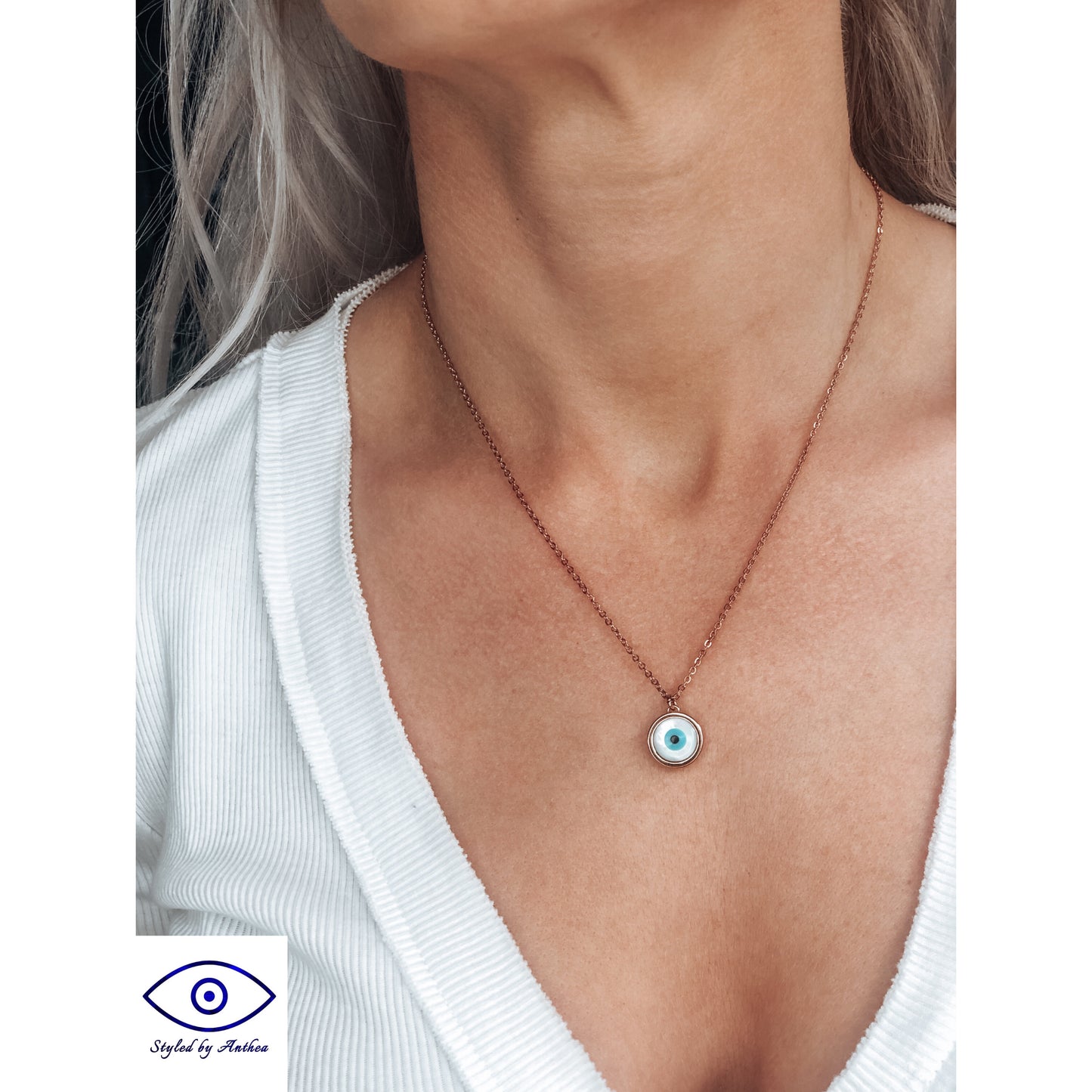 Chain Necklace - Mother of Pearl Evil Eye